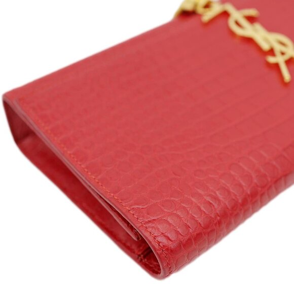 Yves Saint Laurent Kate Tassel Crocodile Embossed Leather Wallet Red - Picture 6 of 12